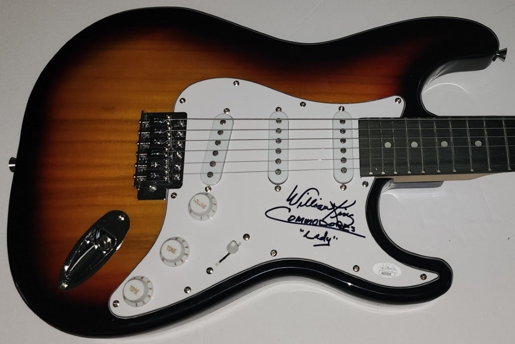 William King Autographed Guitar with Commodores JSA Authenticated: William King Autographed Guitar with Commodores JSA Authenticated This is an original autographed guitar by William King, a member of the Commodores, complete with a guitar pick. The guitar comes with