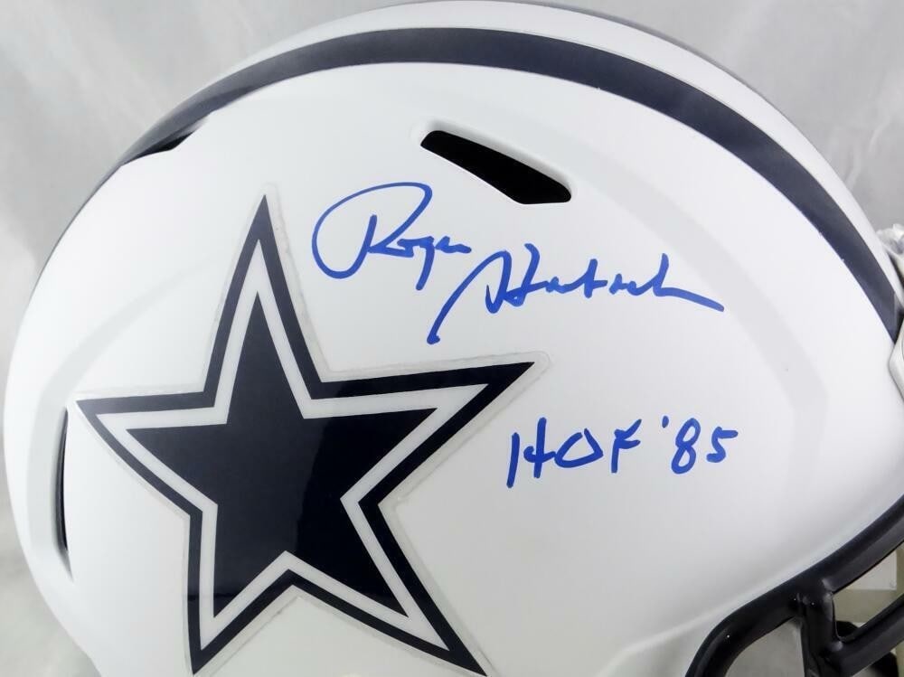 Full Size Flat White Helmet Signed by Roger Staubach Beckett Authenticated - 2