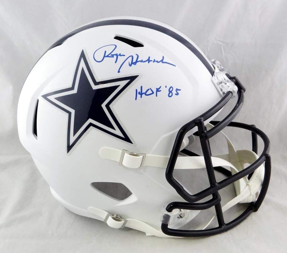 Full Size Flat White Helmet Signed by Roger Staubach Beckett Authenticated - 3