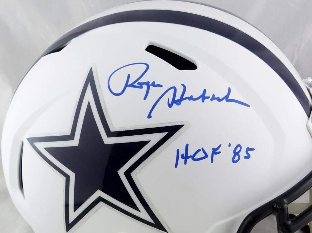 Full Size Flat White Helmet Signed by Roger Staubach Beckett Authenticated - 4