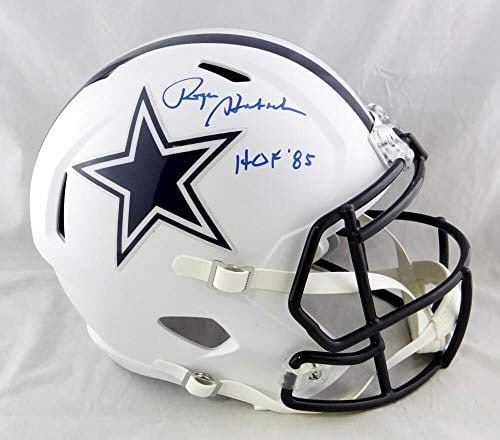 Full Size Flat White Helmet Signed by Roger Staubach Beckett Authenticated - 6
