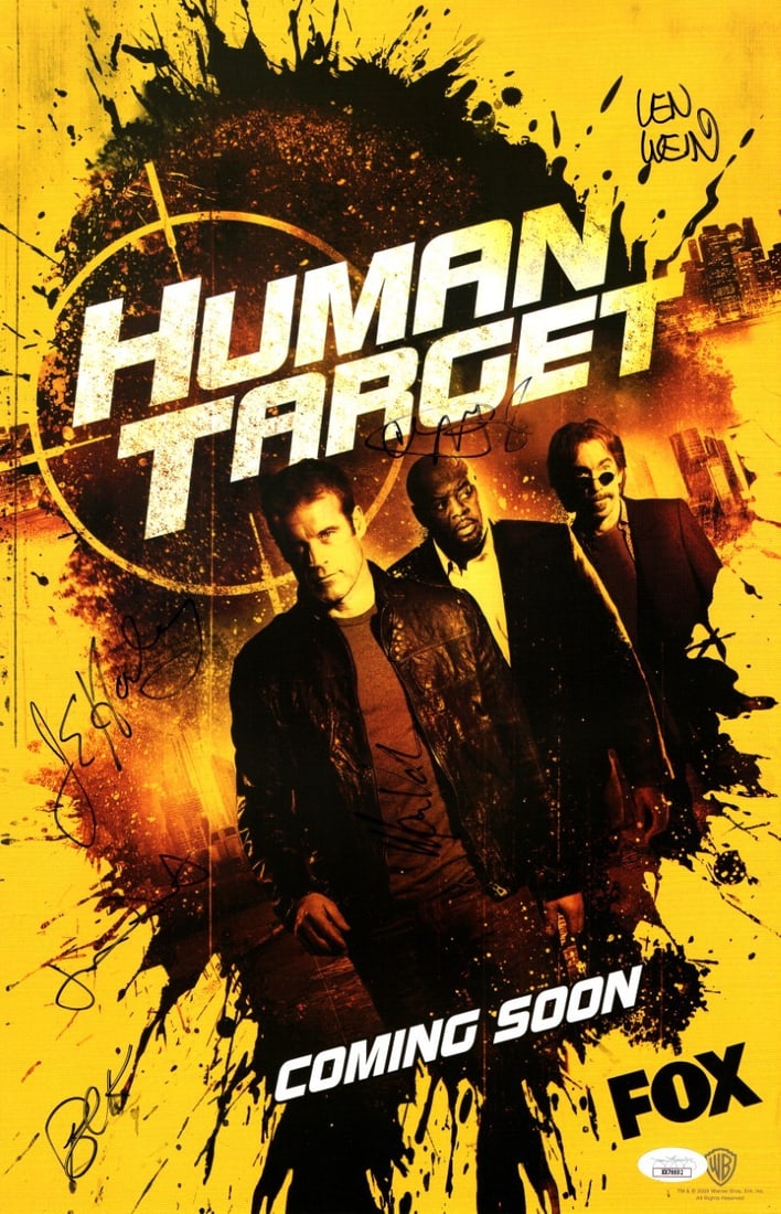 Human Target Cast Autographed 11x17 Poster JSA Mark Valley Jackie Earle Haley Chi McBride: Human Target Cast Autographed 11x17 Poster JSA Mark Valley Jackie Earle Haley Chi McBride This is an original 11X17 poster featuring the cast of 'Human Target,' autographed by Mark Valley, Jackie Earl