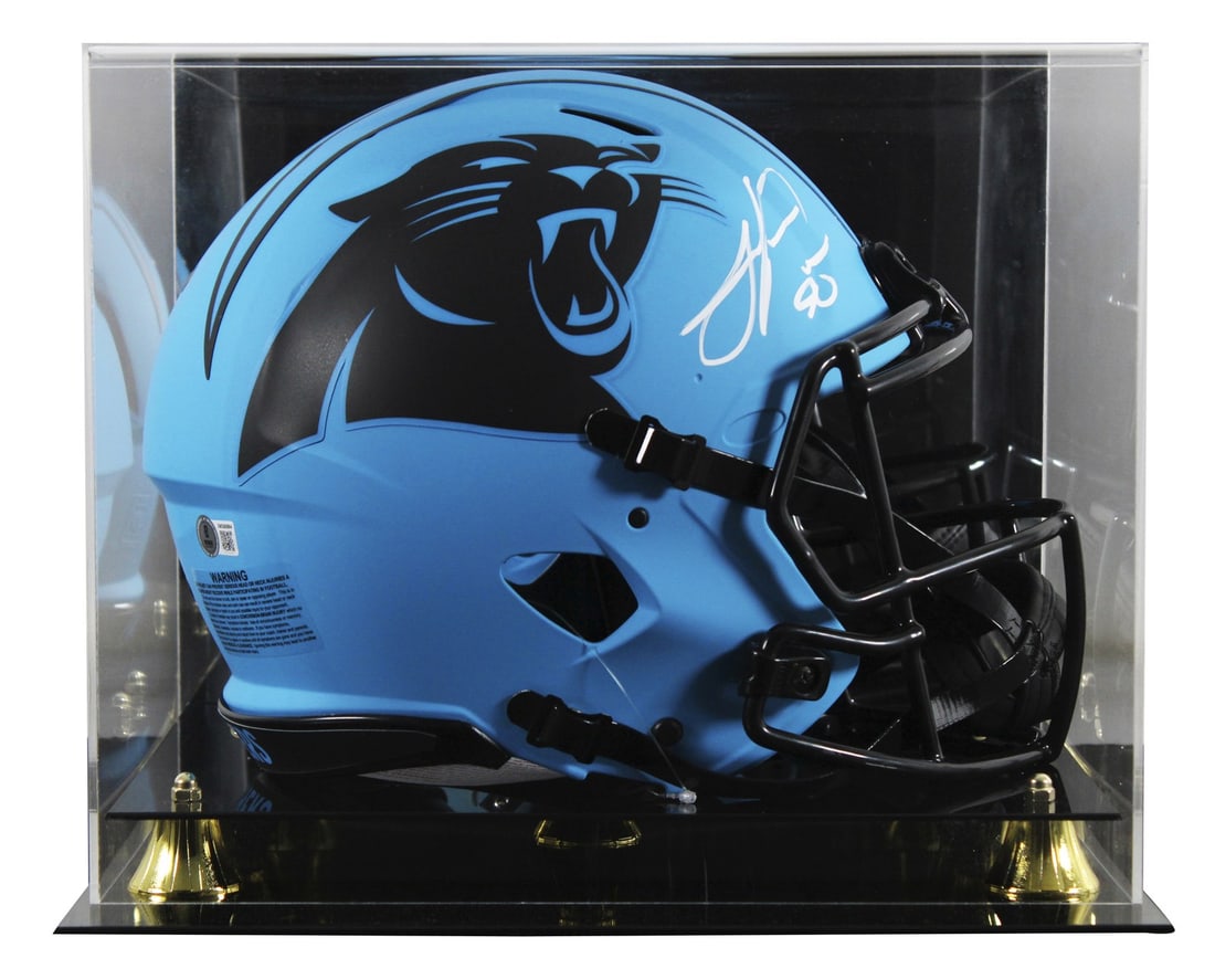 Julius Peppers Signed Carolina Panthers Rave Helmet with BAS Authentication: Julius Peppers Signed Carolina Panthers Rave Helmet with BAS Authentication This original autographed Rave Riddell full-size Speed Proline helmet features the signature of Julius Peppers, a standout p