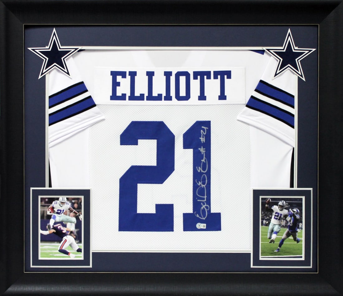 Ezekiel Elliott Signed Framed Jersey Dallas Cowboys BAS Witnessed 32 x 37 (1 of 1)