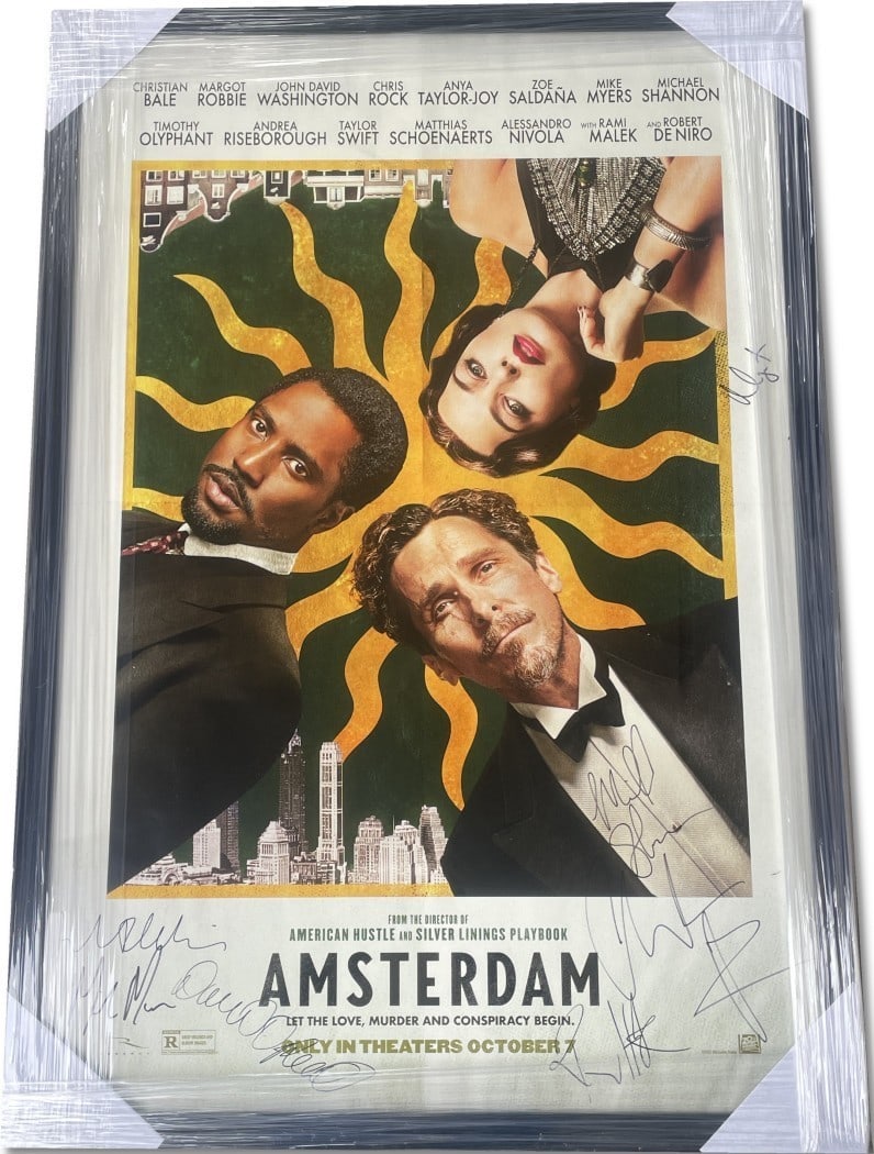 Amsterdam Cast Autographed Poster Framed by JSA with 7 Signatures: Amsterdam Cast Autographed Poster Framed by JSA with 7 Signatures This original Amsterdam Cast autographed poster features the signatures of renowned actors including Robert De Niro, Christian Bale, M