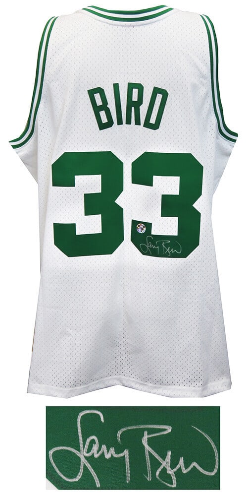 Larry Bird Signed Boston Celtics White Jersey with Hologram: Larry Bird Signed Boston Celtics White Jersey with Hologram Celebrate the legacy of basketball legend Larry Bird with this authentic Boston Celtics white Mitchell & Ness NBA swingman jersey. This sign