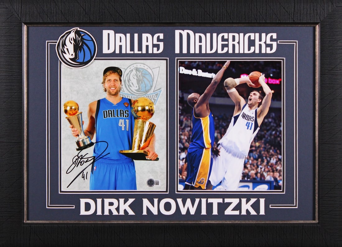 Dirk Nowitzki Signed 8x10 Framed Photo Dallas Mavericks BAS Authenticated: Dirk Nowitzki Signed 8x10 Framed Photo Dallas Mavericks BAS Authenticated This authentic, autographed 8x10 photo features Dirk Nowitzki, the legendary player of the Dallas Mavericks. The photo is prof