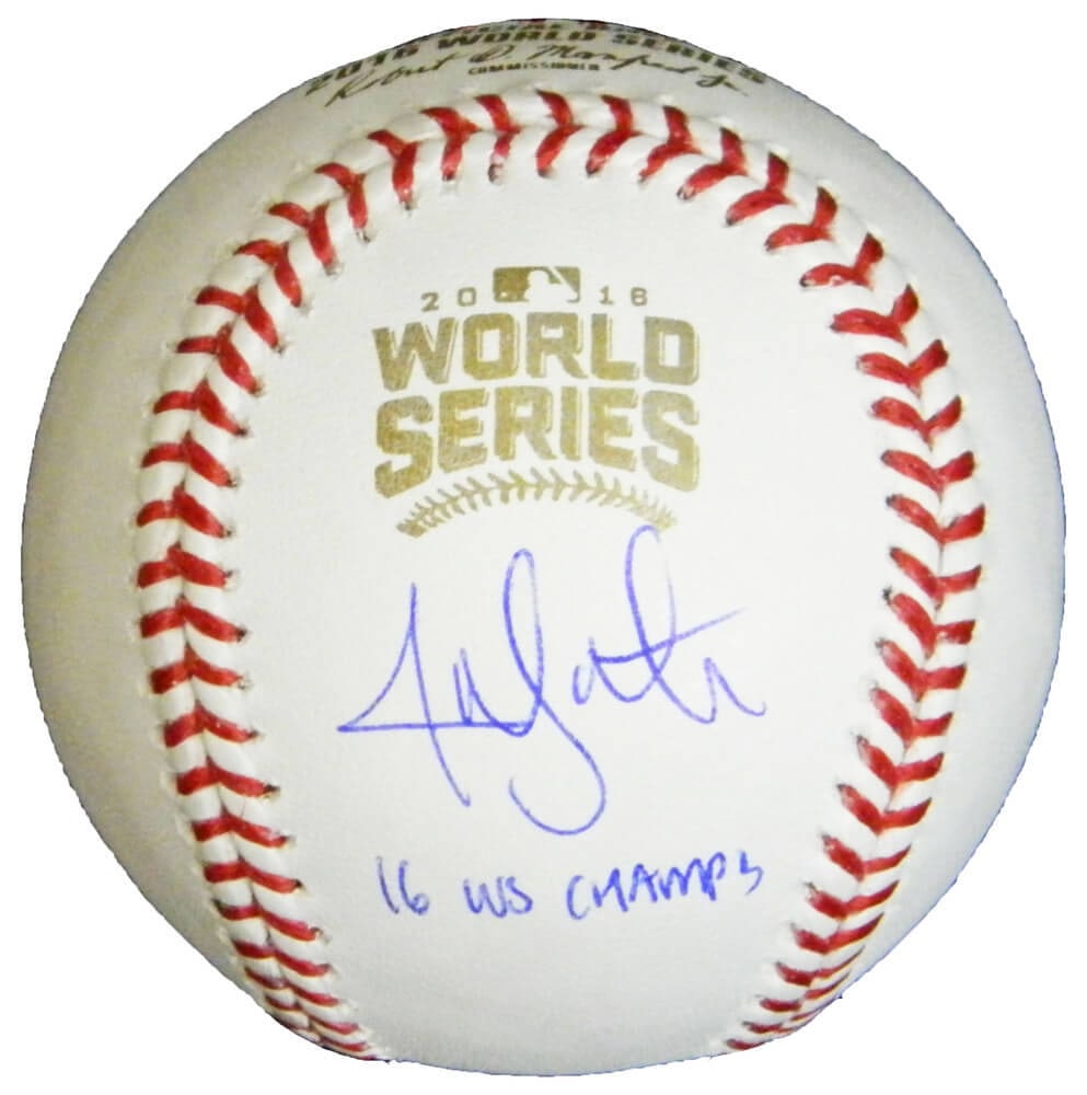 Jon Lester Signed 2016 World Series Baseball with Inscription and COA: Jon Lester Signed 2016 World Series Baseball with Inscription and COA Celebrate the Chicago Cubs' 2016 World Series victory with this signed Jon Lester baseball. This official Rawlings MLB baseball fe