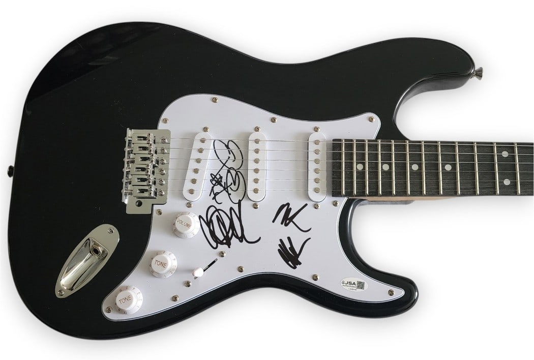 Autographed Guitar Signed by All American Rejects with JSA Authentication: Autographed Guitar Signed by All American Rejects with JSA Authentication This is an original guitar and guitar pick autographed by all four members of The All American Rejects: Tyson Ritter, Mike Ken