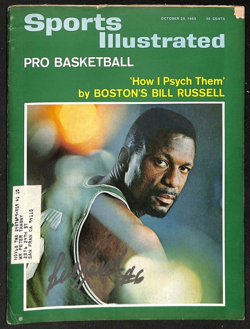 1965 Sports Illustrated Magazine Signed by Bill Russell PSA/DNA Authenticated: 1965 Sports Illustrated Magazine Signed by Bill Russell PSA/DNA Authenticated This is an original 1965 Sports Illustrated magazine featuring the first cover of Bill Russell, signed by the legendary Ce