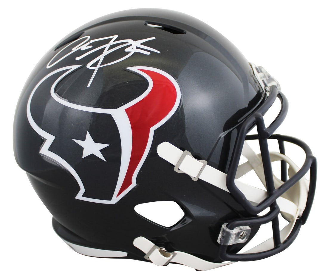 Arian Foster Signed Houston Texans Full Size Helmet BAS Authenticated: Arian Foster Signed Houston Texans Full Size Helmet BAS Authenticated This authentic full-size Speed replica helmet is personally signed by Arian Foster, former running back of the Houston Texans. It