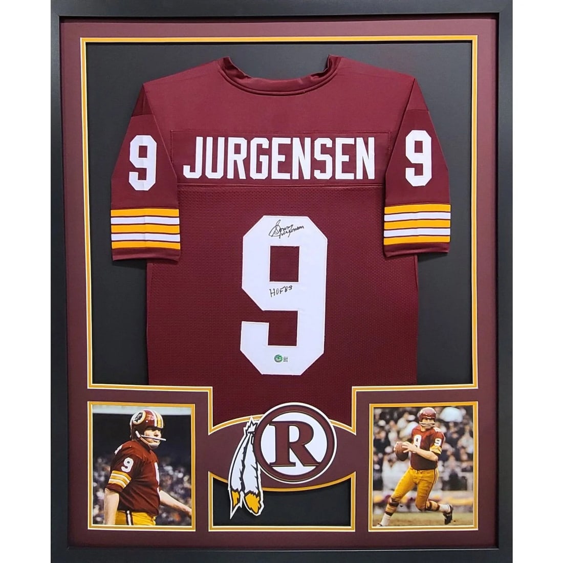 Framed Sonny Jurgensen Signed Redskins Jersey Beckett Authenticated: Framed Sonny Jurgensen Signed Redskins Jersey Beckett Authenticated This is a framed, autographed Washington Redskins jersey signed by Sonny Jurgensen. The jersey is authenticated by Beckett and featu