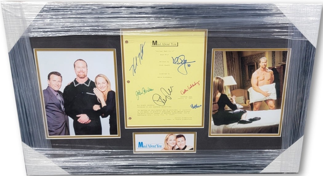 Mad About You Signed Cast Page Framed with Beckett Authentications: Mad About You Signed Cast Page Framed with Beckett Authentications This is a custom framed display featuring an original script page from the iconic TV show "Mad About You," signed by a star-studded c