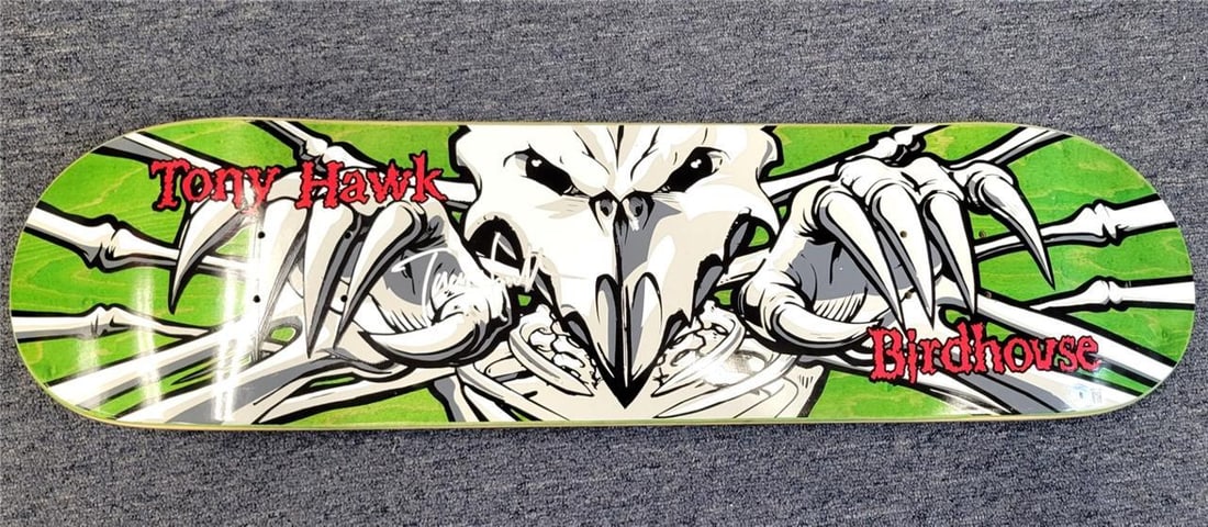Tony Hawk Autographed Birdhouse Falcon 3 Skateboard Deck BAS Certified: Tony Hawk Autographed Birdhouse Falcon 3 Skateboard Deck BAS Certified Own a piece of skateboarding history with this Tony Hawk signed Birdhouse Falcon 3 green skateboard deck. This original deck feat