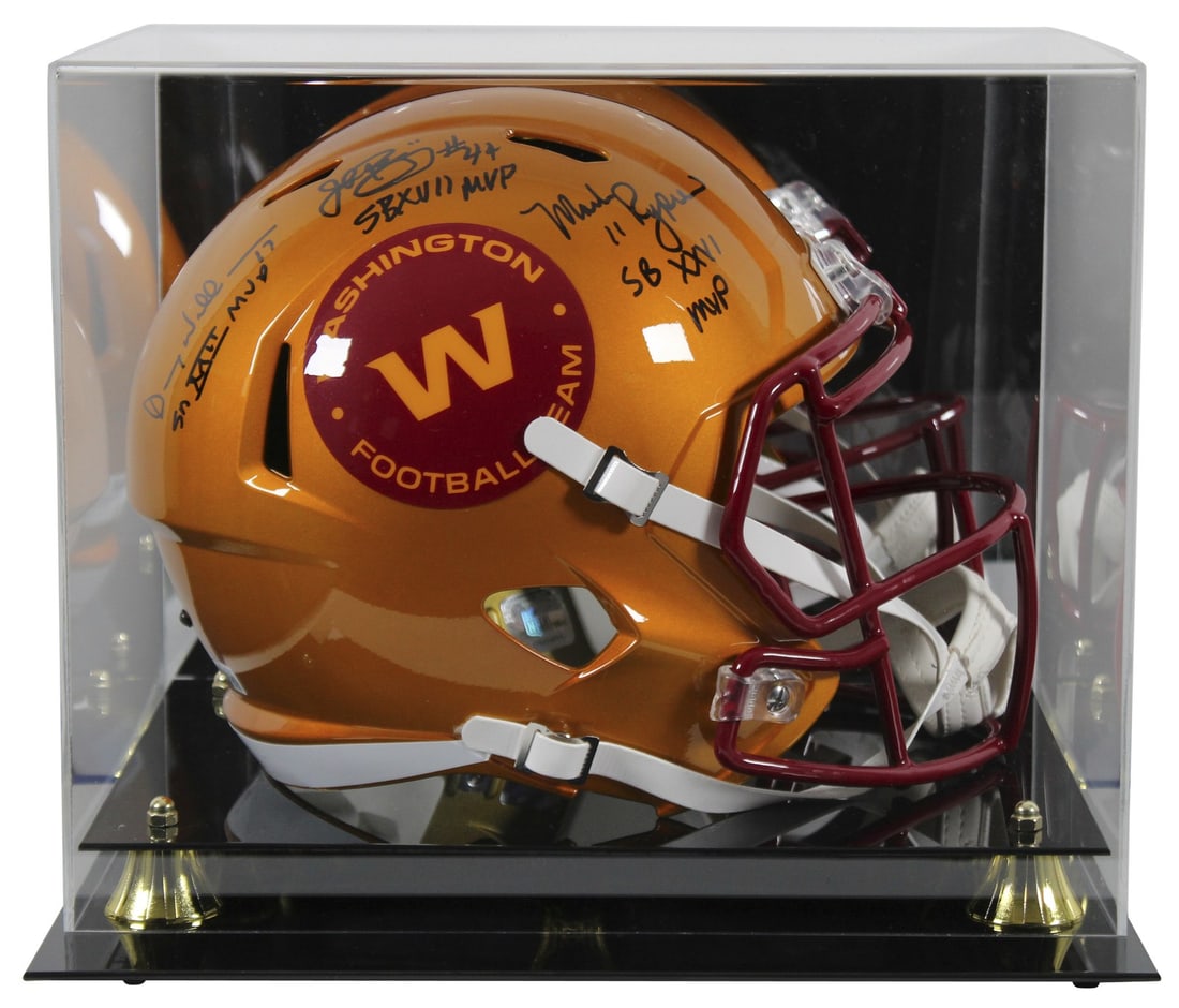Doug Williams Mark Rypien John Riggins Signed Flash Helmet with Case BAS: Doug Williams Mark Rypien John Riggins Signed Flash Helmet with Case BAS This autographed full-size speed replica helmet showcases the signatures of three Super Bowl MVPs: Doug Williams, Mark Rypien,