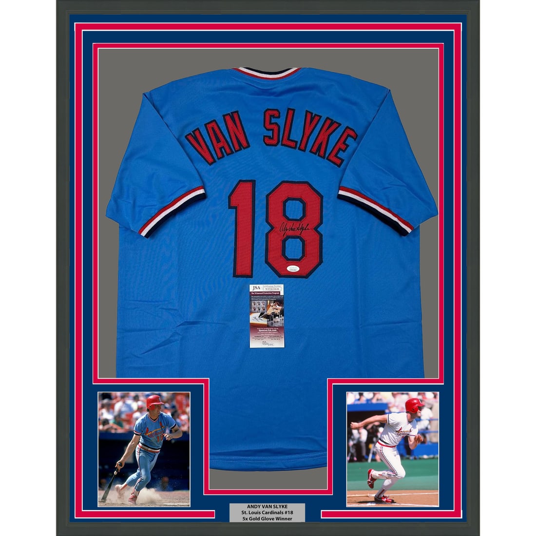 Framed Andy Van Slyke Signed Jersey St. Louis Cardinals JSA COA: Framed Andy Van Slyke Signed Jersey St. Louis Cardinals JSA COA Celebrate your love for baseball with this framed, autographed Andy Van Slyke jersey from the St. Louis Cardinals. This original item fe