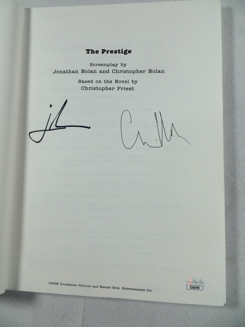 Christopher & Jonathan Nolan Signed Script The Prestige JSA Authenticated - 2