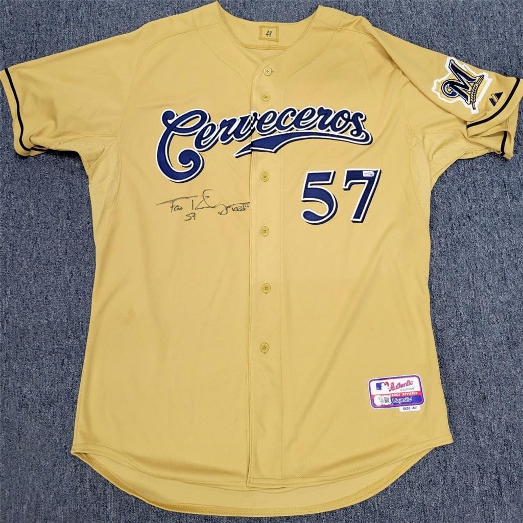 Game-Used Milwaukee Brewers Cerveceros Jersey Signed by Francisco Rodriguez BAS: Game-Used Milwaukee Brewers Cerveceros Jersey Signed by Francisco Rodriguez BAS This is a game-used Milwaukee Brewers Cerveceros jersey signed by Francisco Rodriguez, also known as K-Rod. The jersey i