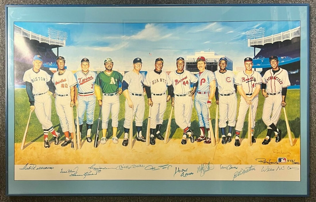 500 Home Run Club Multi-Signed Lithograph Framed by Ron Lewis JSA: 500 Home Run Club Multi-Signed Lithograph Framed by Ron Lewis JSA This stunning lithograph print, measuring 22x28 inches, features the legendary 500 Home Run Club and is hand-signed by baseball icons