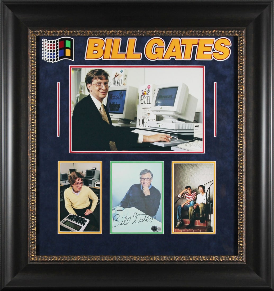 Bill Gates Autographed Framed Photo Microsoft Beckett COA 27.5 x 30: Bill Gates Autographed Framed Photo Microsoft Beckett COA 27.5 x 30 This stunning framed photograph features the authentic signature of Bill Gates, co-founder of Microsoft. Each autographed piece is u