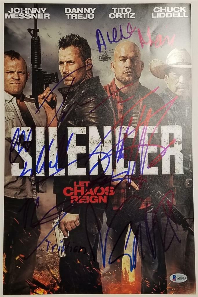 11x17 Photo Signed by 9 Silencer Cast Members Beckett BAS Certified: 11x17 Photo Signed by 9 Silencer Cast Members Beckett BAS Certified This original 11x17 inch photograph from the film 'Silencer' is signed by nine cast members, including Liddell, Ortiz, Messner, and
