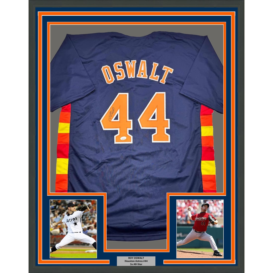 Framed Roy Oswalt Signed Houston Astros Jersey with JSA COA 35x39: Framed Roy Oswalt Signed Houston Astros Jersey with JSA COA 35x39 Celebrate the legacy of Roy Oswalt with this professionally framed and autographed Houston Astros baseball jersey. This unique piece f