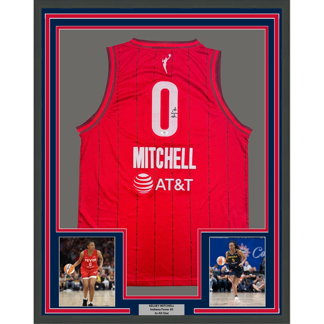 Kelsey Mitchell Signed Indiana Red Jersey 35x39 Framed Display With PSA COA: Kelsey Mitchell Signed Indiana Red Jersey 35x39 Framed Display With PSA COA This professionally framed and matted display features a red Indiana Fever jersey autographed by WNBA player Kelsey Mitchell