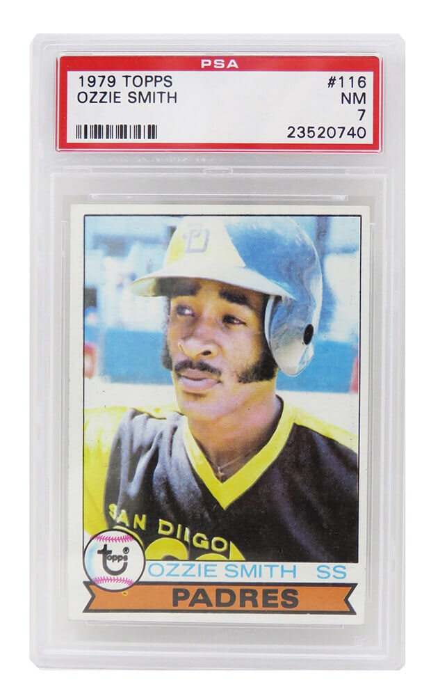 Ozzie Smith 1979 Topps Rookie Card #116 PSA 7 San Diego Padres: Ozzie Smith 1979 Topps Rookie Card #116 PSA 7 San Diego Padres This listing features a 1979 Topps Baseball rookie card of Ozzie Smith, the renowned player from the San Diego Padres. The card, numbered