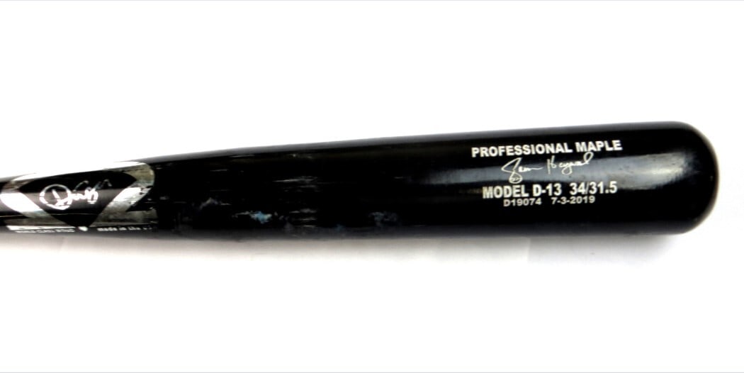 Jason Heyward Game Used Bat Chicago Cubs Dinger Cracked: Jason Heyward Game Used Bat Chicago Cubs Dinger Cracked This is a game-used bat from Jason Heyward, showcasing his time with the Chicago Cubs. The bat exhibits signs of wear, including a crack, emphas