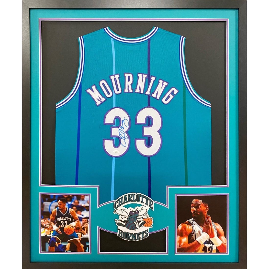 Alonzo Mourning Autographed Framed Jersey JSA Certified Charlotte Hornets: Alonzo Mourning Autographed Framed Jersey JSA Certified Charlotte Hornets This is a professionally framed autographed jersey of Alonzo Mourning, featuring his time with the Charlotte Hornets. The