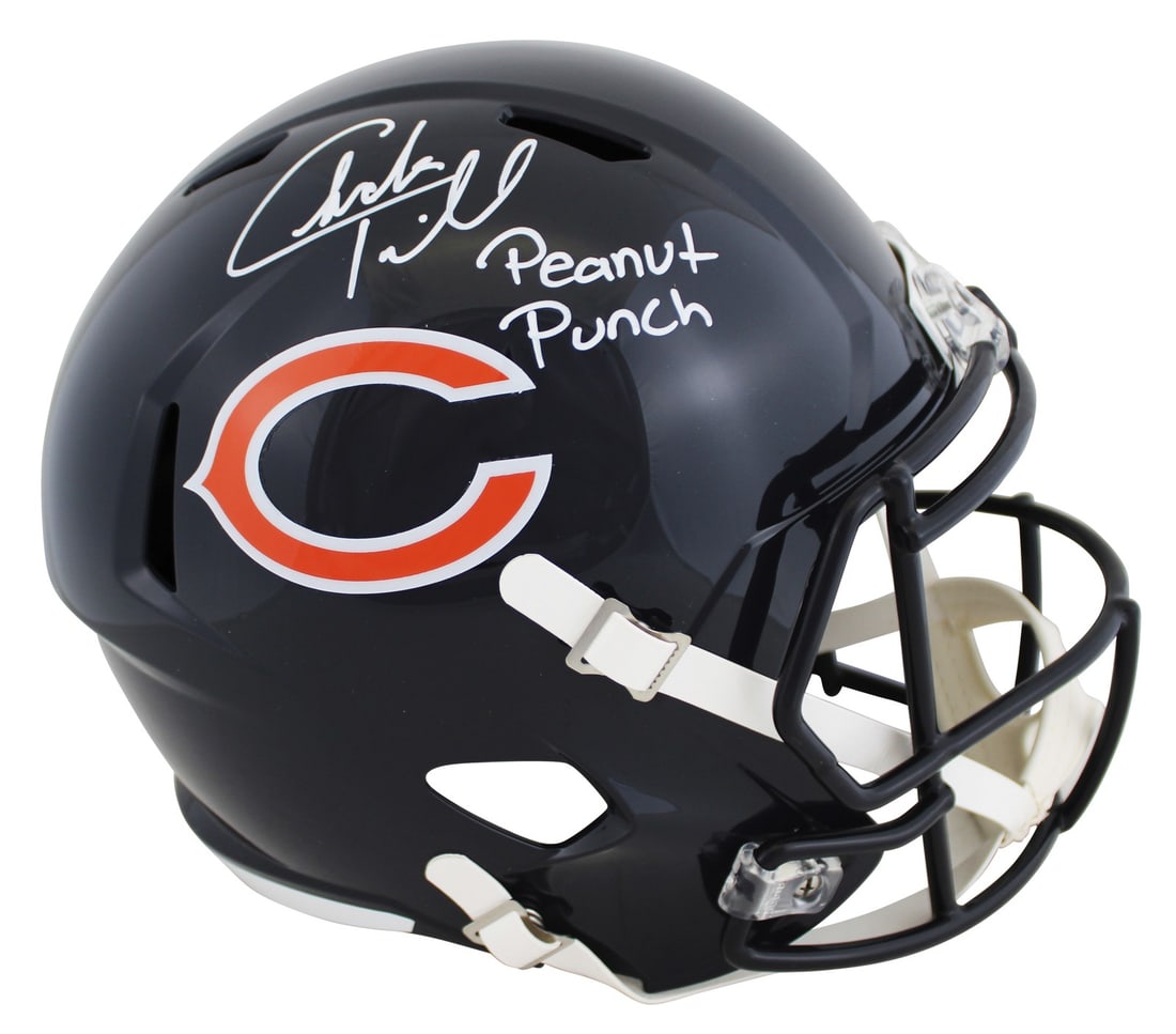 Charles Tillman Signed Chicago Bears Helmet Peanut Punch BAS Authenticated: Charles Tillman Signed Chicago Bears Helmet Peanut Punch BAS Authenticated This autographed Riddell Full Size Speed Replica Helmet features the inscription "Peanut Punch" and has been personally