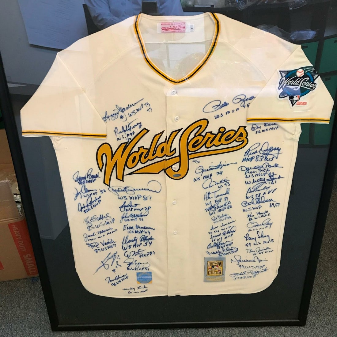 World Series MVP Winners Signed Jersey 44 Autographs Steiner COA: World Series MVP Winners Signed Jersey 44 Autographs Steiner COA Celebrate the legends of baseball with this original World Series MVP Winners Signed Inscribed Jersey. This remarkable Mitchell & Ness