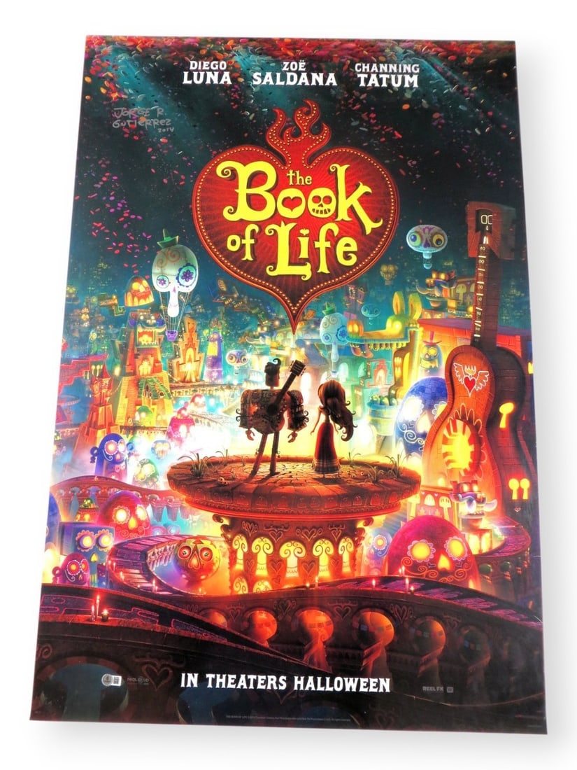 Jorge R Gutierrez Signed 27X40 Poster The Book of Life Beckett Authenticated: Jorge R Gutierrez Signed 27X40 Poster The Book of Life Beckett Authenticated This eye-catching 27" x 40" poster features the signature of Jorge R. Gutierrez, renowned for his work on 'The Book of Life