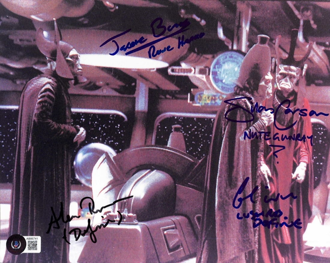 8x10 Star Wars Phantom Menace Photo Signed by Four Cast Beckett LOA: 8x10 Star Wars Phantom Menace Photo Signed by Four Cast Beckett LOA This is an original 8x10 color photograph autographed by four cast members from Star Wars: The Phantom Menace. The signatures, in bl