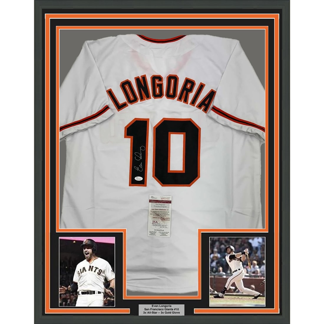 Framed Autographed Evan Longoria San Francisco Giants Jersey JSA COA: Framed Autographed Evan Longoria San Francisco Giants Jersey JSA COA Celebrate your love for baseball with this professionally framed autographed Evan Longoria jersey. Featuring the iconic San Francis