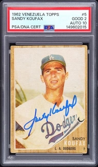Sandy Koufax Signed 1962 Topps Venezuela Card PSA 2 Auto 10 Dodgers (1 of 2)