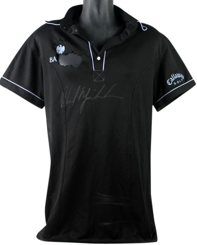 Phil Mickelson Match Used Barclays Golf Shirt Signed PSA/DNA X31563: Phil Mickelson Match Used Barclays Golf Shirt Signed PSA/DNA X31563 This authentic match-used Barclays golf shirt, worn by Phil Mickelson, features his signature and has been certified by PSA/DNA. The