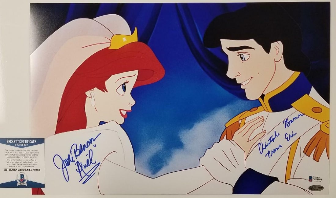 Jodi Benson Christopher Barnes Signed Little Mermaid 11x17 Photo BAS COA: Jodi Benson Christopher Barnes Signed Little Mermaid 11x17 Photo BAS COA This is an original signed photograph from the beloved Disney film, The Little Mermaid, featuring the signatures of Jodi Benson