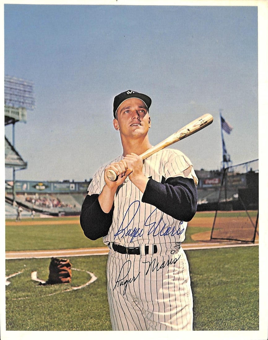 Roger Maris Signed Photo 7.75x9.9 Yankees JSA Certified: Roger Maris Signed Photo 7.75x9.9 Yankees JSA Certified This original 7.75x9.9 photo is personally signed by Roger Maris, the legendary player from the New York Yankees. The autograph is authenticated