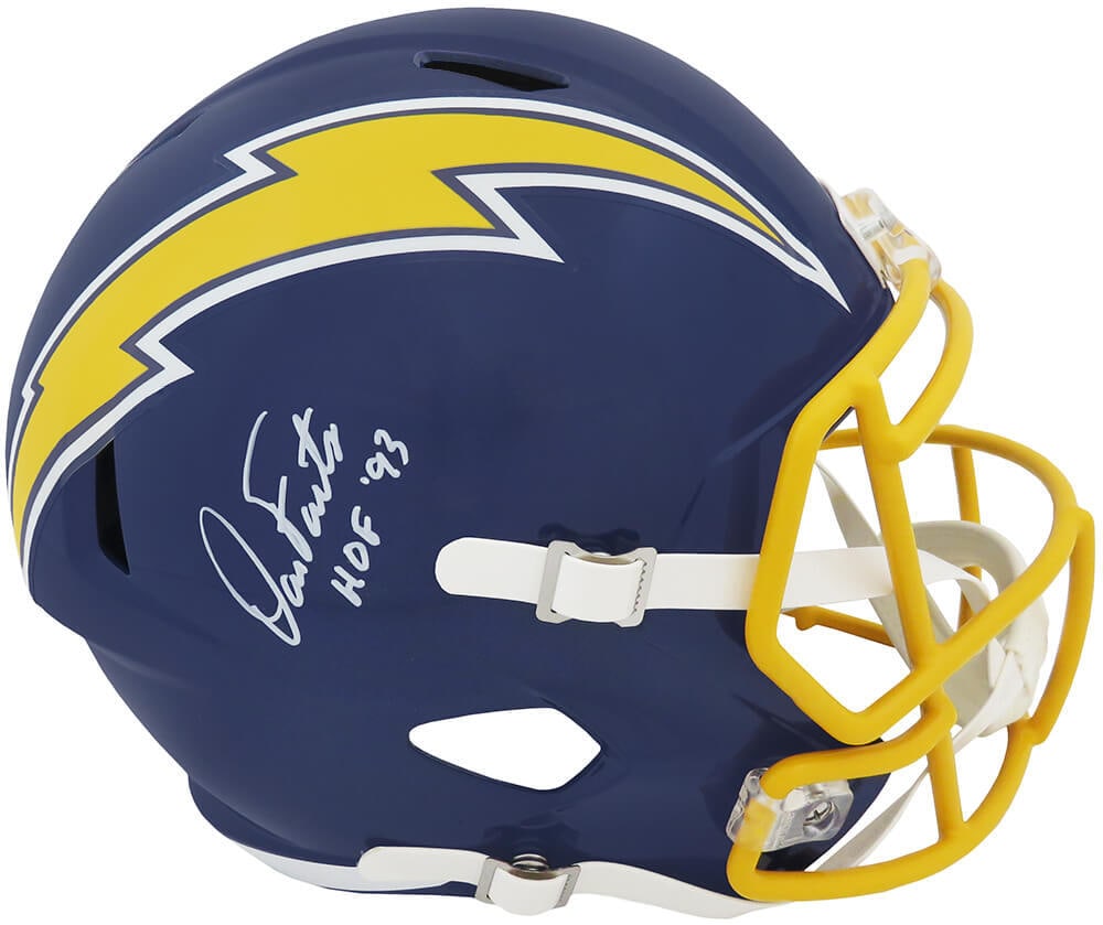 Dan Fouts Signed Chargers Navy Throwback Helmet HOF 93 COA: Dan Fouts Signed Chargers Navy Throwback Helmet HOF 93 COA This Dan Fouts signed navy throwback Los Angeles Chargers full-size speed replica helmet is a must-have for any football fan. The helmet feat