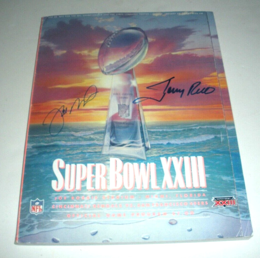Signed Super Bowl XXIII Program Joe Montana Jerry Rice With COA: Signed Super Bowl XXIII Program Joe Montana Jerry Rice With COA This is an original Super Bowl XXIII program signed by Joe Montana and Jerry Rice, commemorating the San Francisco 49ers as Super Bowl c
