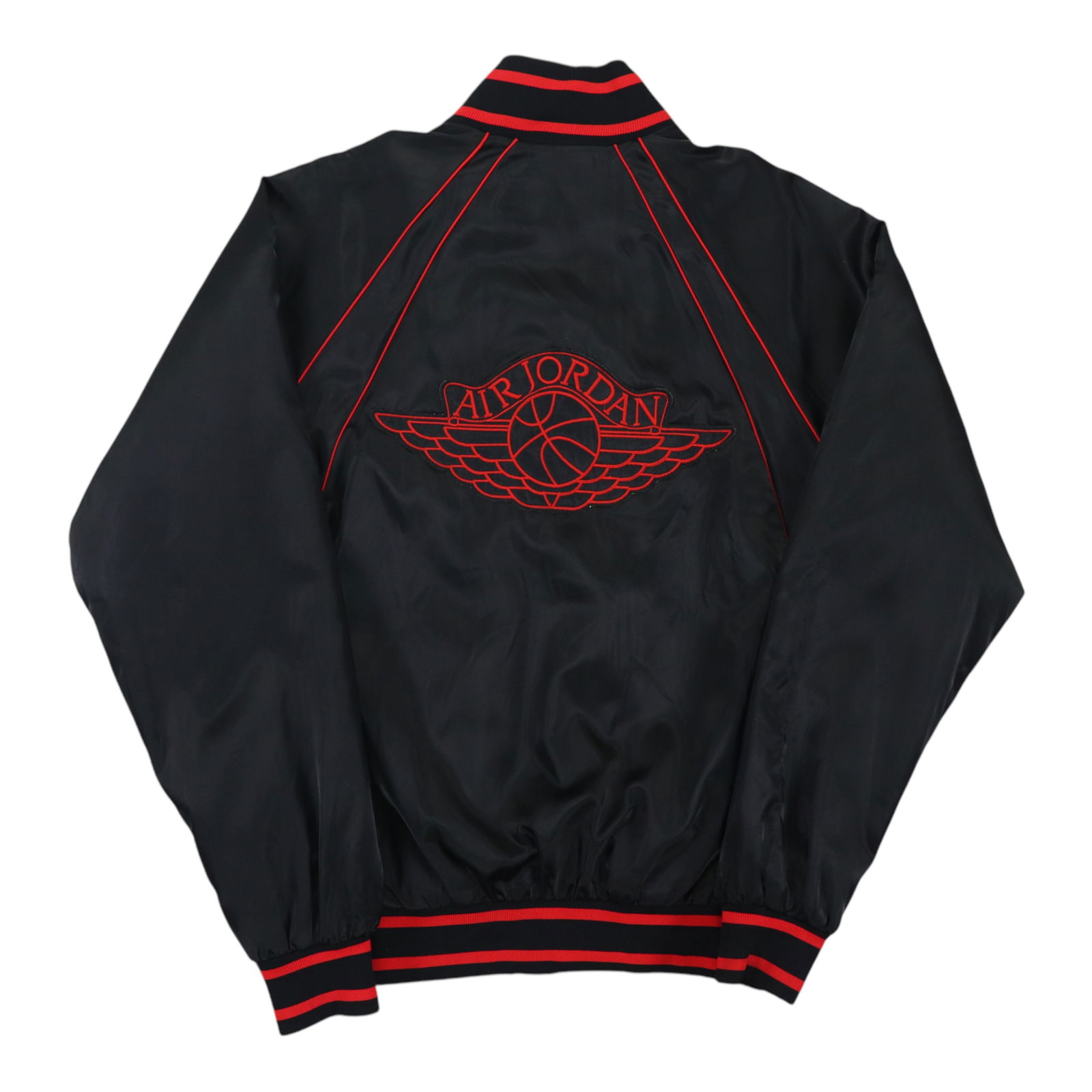 Vintage 1985 Nike Air Michael Jordan Black Satin Jacket with Graphics: Vintage 1985 Nike Air Michael Jordan Black Satin Jacket with Graphics This is an original vintage 1985 Nike Air jacket featuring Michael Jordan graphics on both the front and back. The jacket is made
