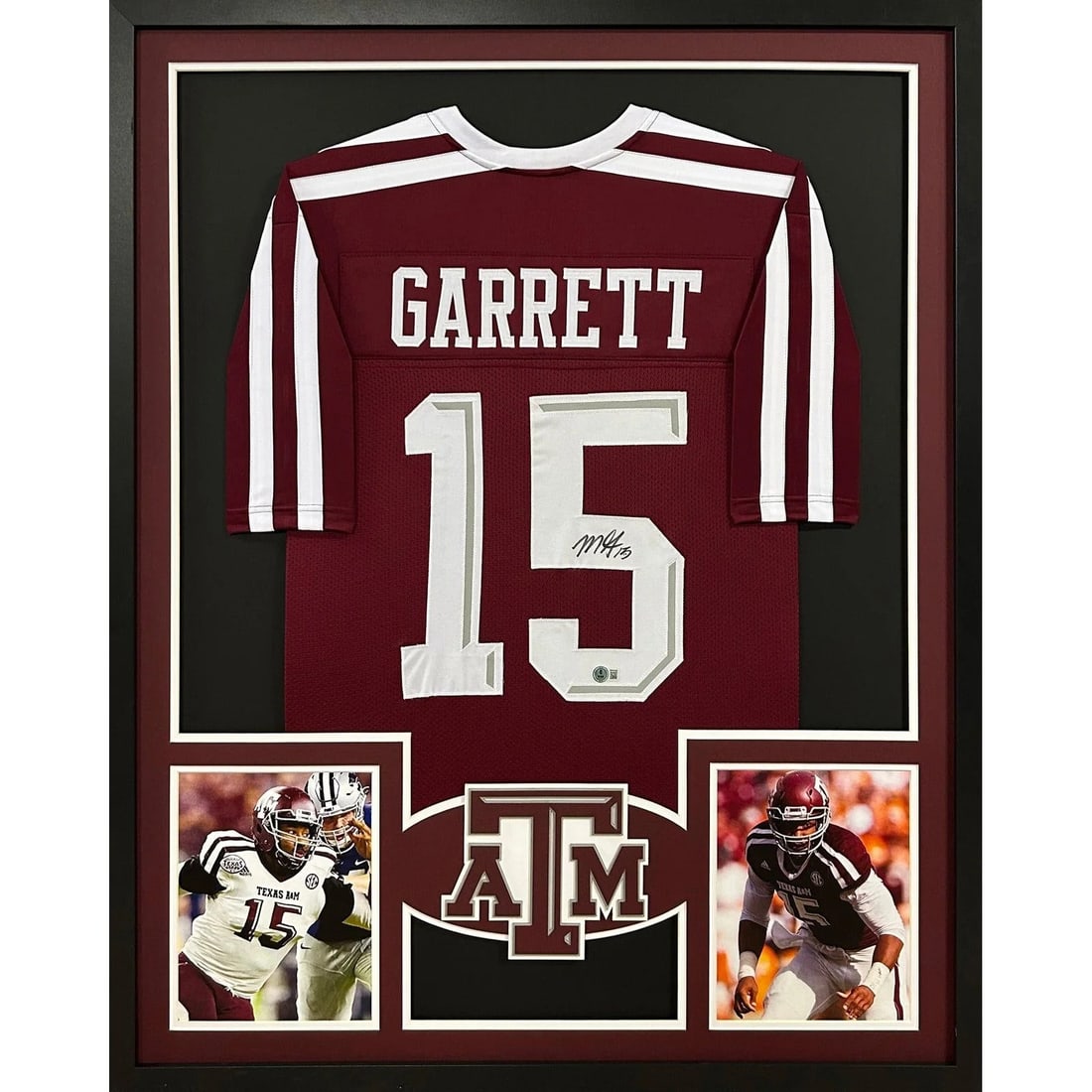 Framed Texas A&M Jersey Signed by Myles Garrett Beckett Authenticated: Framed Texas A&M Jersey Signed by Myles Garrett Beckett Authenticated This framed Texas A&M jersey features an authentic Myles Garrett autograph and is accompanied by Beckett authentication with a tam