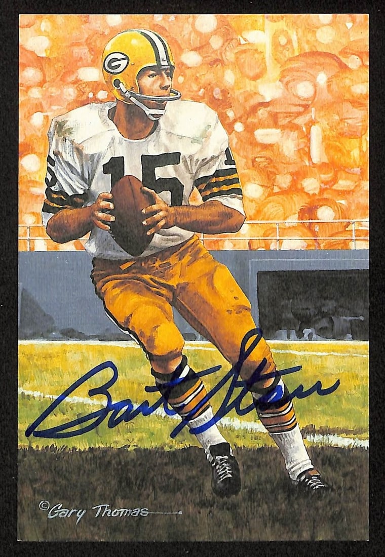 1994 Goal Line Art Bart Starr Autographed Packers Postcard PSA DNA Certified: 1994 Goal Line Art Bart Starr Autographed Packers Postcard PSA DNA Certified This is an original 1994 GLAC/Goal Line Art postcard featuring Bart Starr of the Green Bay Packers. The postcard is autogra