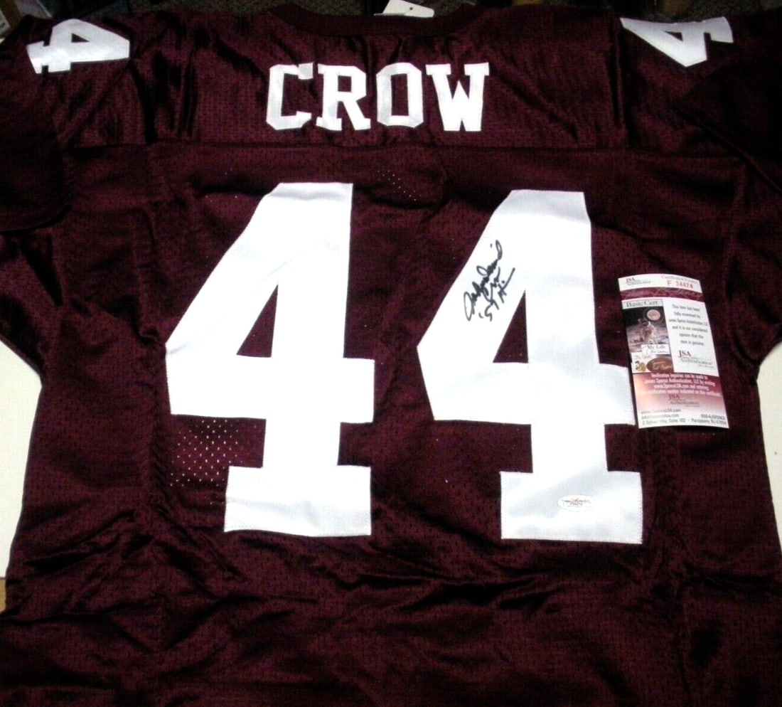 Signed Russell Texas A&M Jersey John David Crow With JSA COA: Signed Russell Texas A&M Jersey John David Crow With JSA COA This is a pre-owned, officially licensed Russell jersey signed by John David Crow of the Texas A&M Aggies. The jersey is authenticated by J