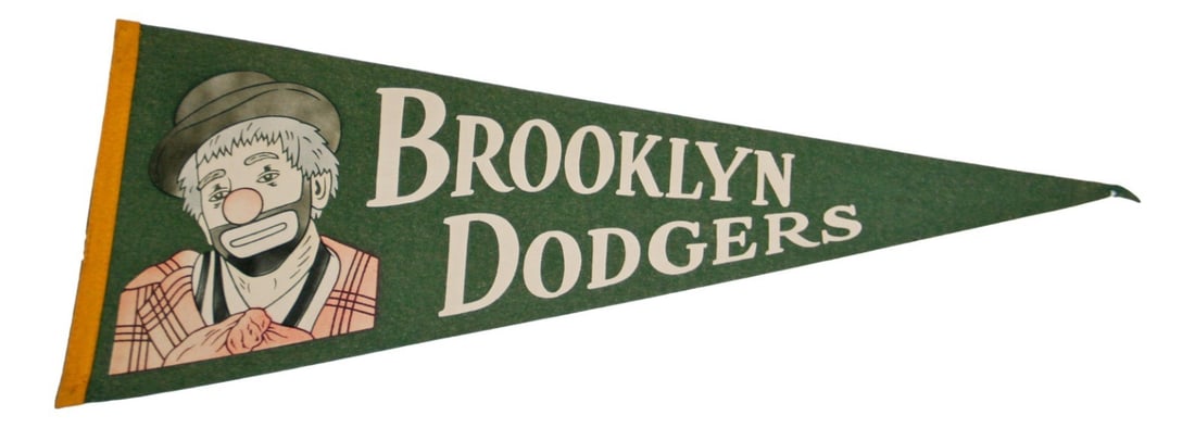 1950 Brooklyn Dodgers Original 29 Inch Vintage Baseball Pennant: 1950 Brooklyn Dodgers Original 29 Inch Vintage Baseball Pennant This is an original vintage 29-inch pennant from the 1950s featuring the Brooklyn Dodgers baseball team. Officially licensed and made in