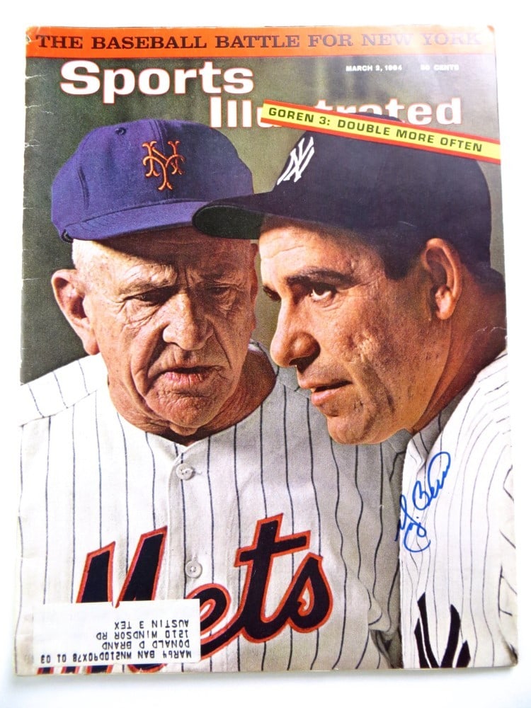 Yogi Berra Autographed Sports Illustrated Magazine 1964 Yankees JSA Authenticated: Yogi Berra Autographed Sports Illustrated Magazine 1964 Yankees JSA Authenticated This is an original Sports Illustrated magazine featuring Yogi Berra, a legendary player of the New York Yankees. The