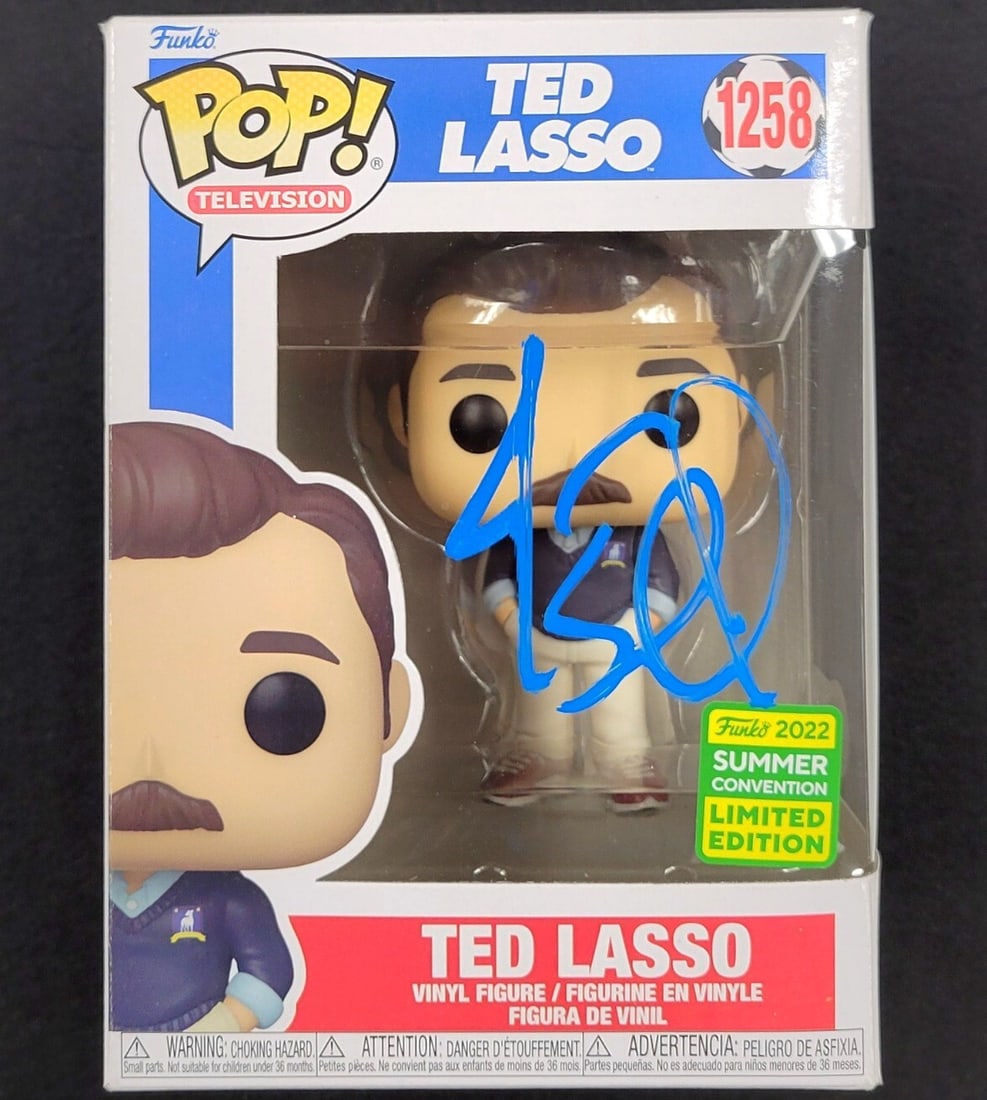 Jason Sudeikis Signed Ted Lasso Funko Pop Figure Beckett Authenticated: Jason Sudeikis Signed Ted Lasso Funko Pop Figure Beckett Authenticated This is a signed Funko Pop figure of Ted Lasso, featuring the autograph of Jason Sudeikis. Authenticated by Beckett, this origina
