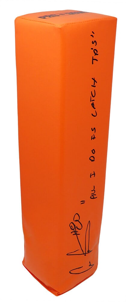 Cris Carter Signed Vikings Endzone Pylon with Inscription: Cris Carter Signed Vikings Endzone Pylon with Inscription Capture a piece of NFL history with this signed orange endzone pylon by Cris Carter, the legendary Minnesota Vikings wide receiver. This authe