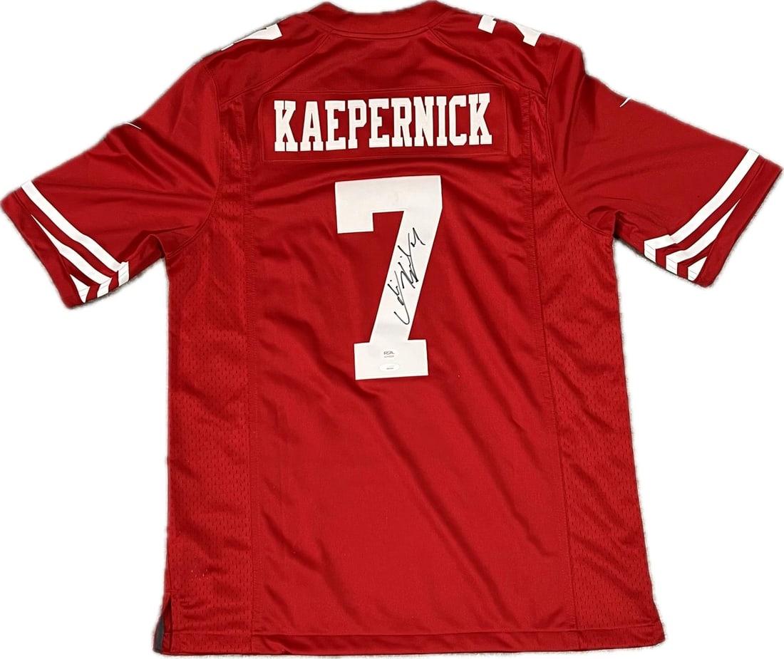Colin Kaepernick Autographed Jersey PSA/DNA Grade 10 San Francisco 49ers: Colin Kaepernick Autographed Jersey PSA/DNA Grade 10 San Francisco 49ers This original San Francisco 49ers jersey is autographed by Colin Kaepernick, featuring a stitched design for durability. The si